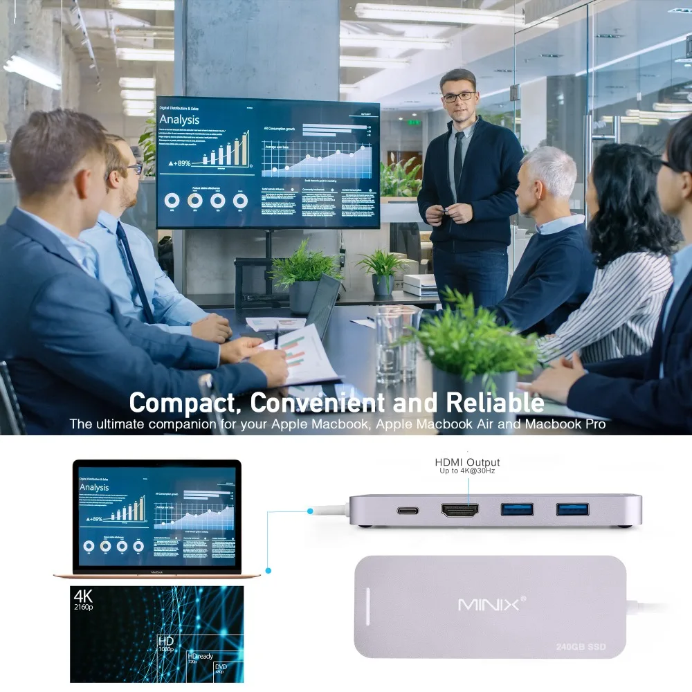 MINIX NEO C-S2 usb-концентратор USB-C многопортовый Накопитель SSD Тип C концентратор HDMI USB 3,0 120G/240G высокоскоростной передачи все в одном для MacBook