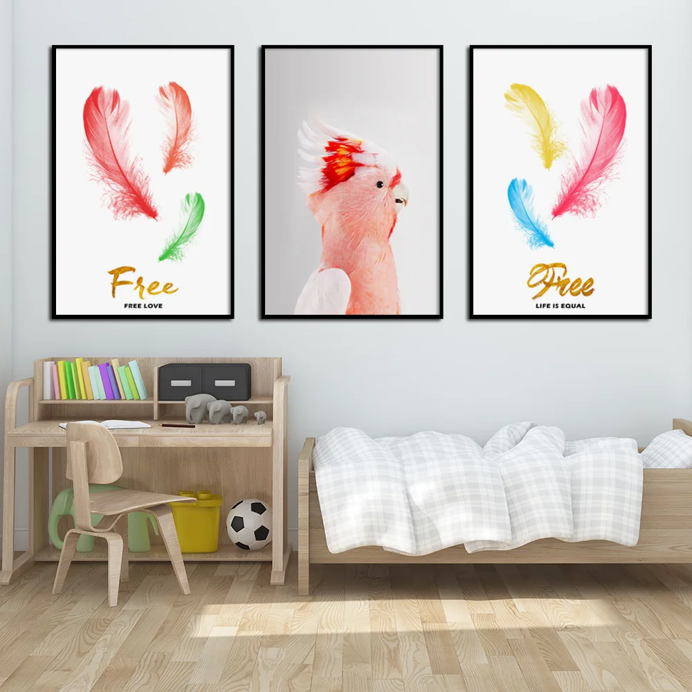 

Colorful Feather Pink Parrot Nordic Posters And Prints Wall Art Canvas Painting Wall Pictures for Living Room Kids Room Decor