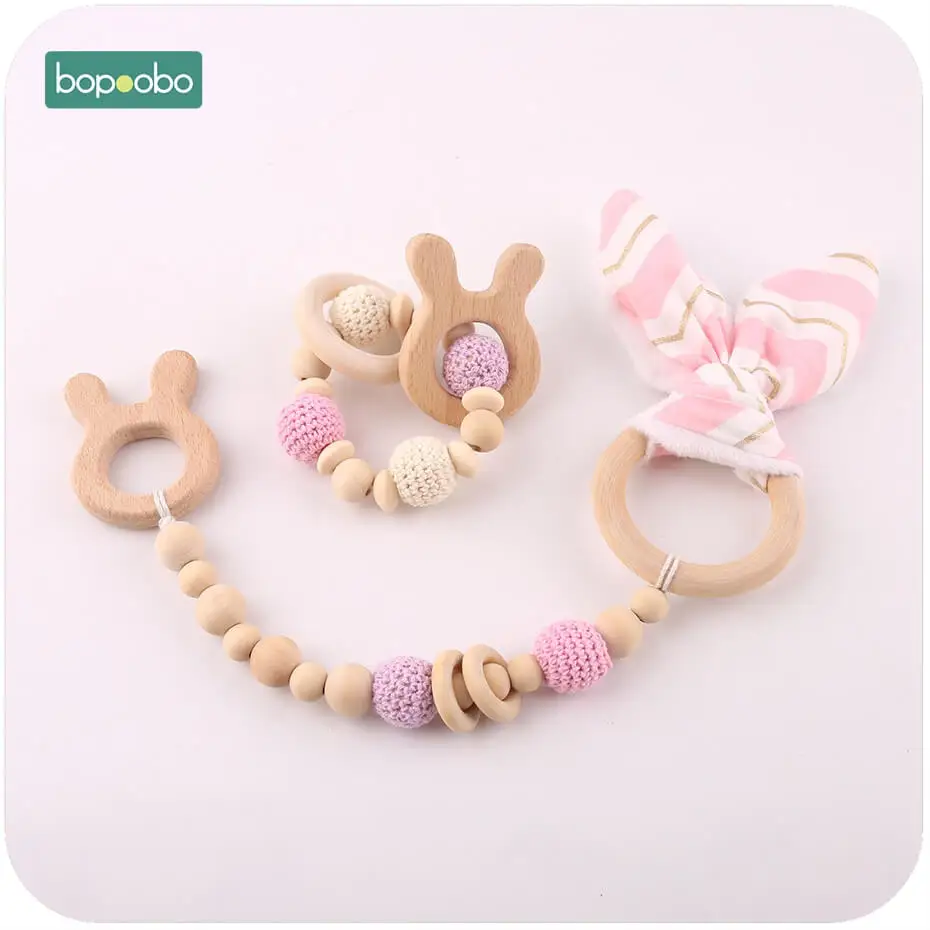 bunny rattle Bopobo детская погремушка 2 шт. хлопок кролик ухо Прорезыватель Браслет набор может жевать игрушки для новорожденных крючком бусины коляска игрушка - Цвет: bunny rattle