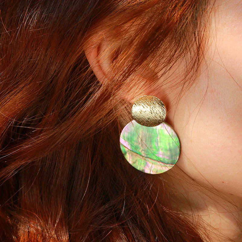 Женские серьги с натуральными ракушками модные богемные круглые геометрические