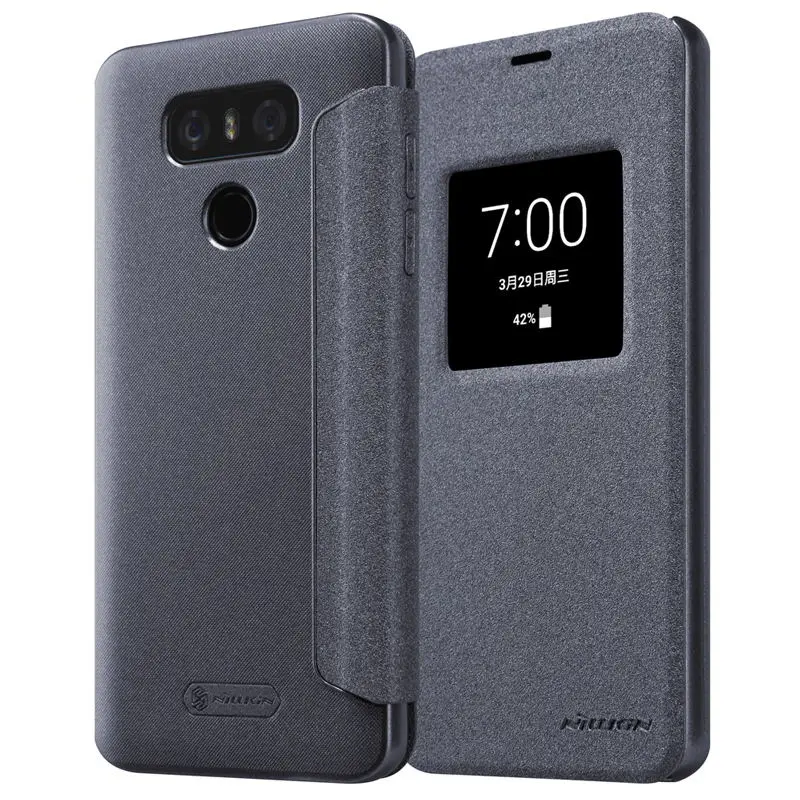 black look like grey Кожаный чехол для lg g6 NILLKIN sparkle pu кожаный флип-чехол с умным окошком для lg g6(5,7 дюйма - Цвет: black look like grey