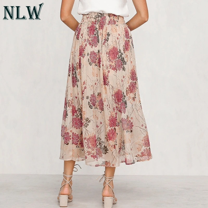 NLW винтажные женские плиссированные юбки миди с цветочным принтом шифоновые