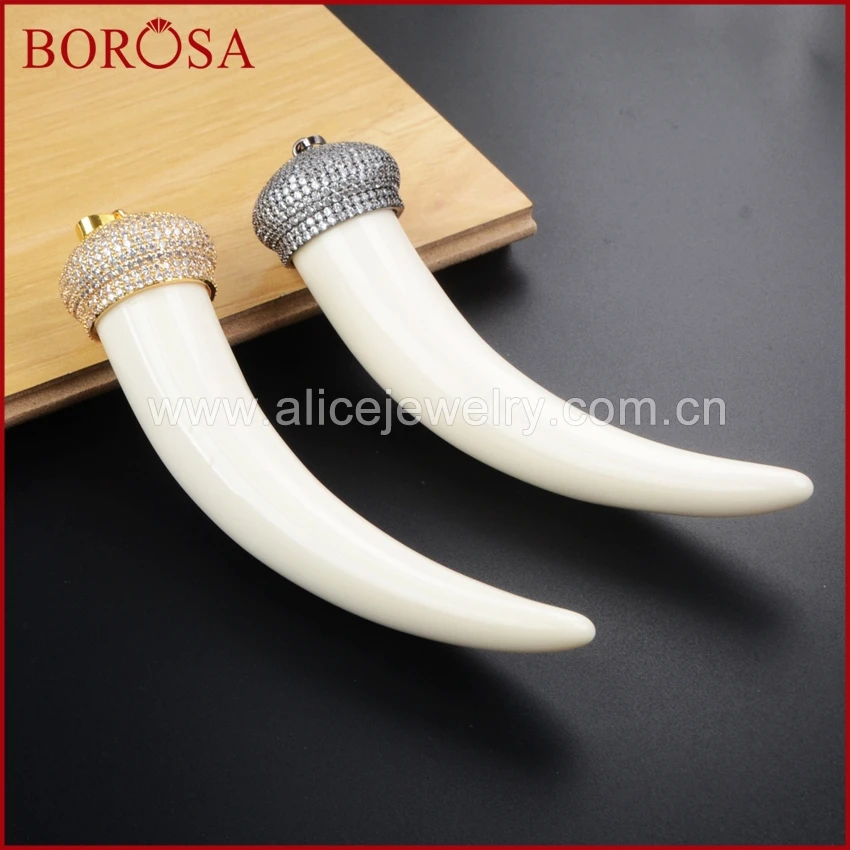 BOROSA большой смолы кулон в виде лонгхорна Druzy ювелирные изделия золото/черные