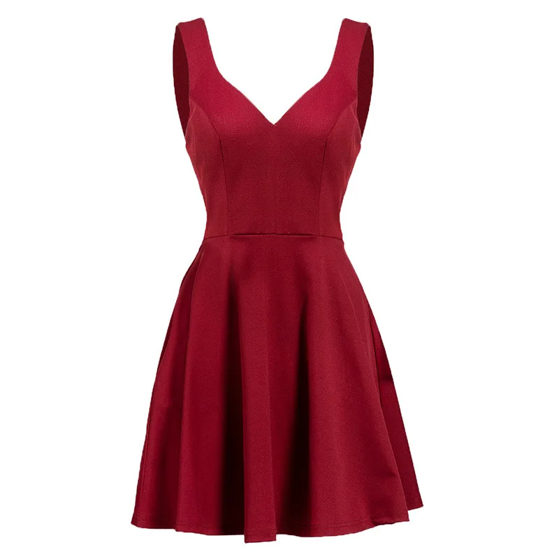 Fishhome 2019 new summer women's halter strap dress V-neck sexy solid color beach GWF18 | Женская одежда