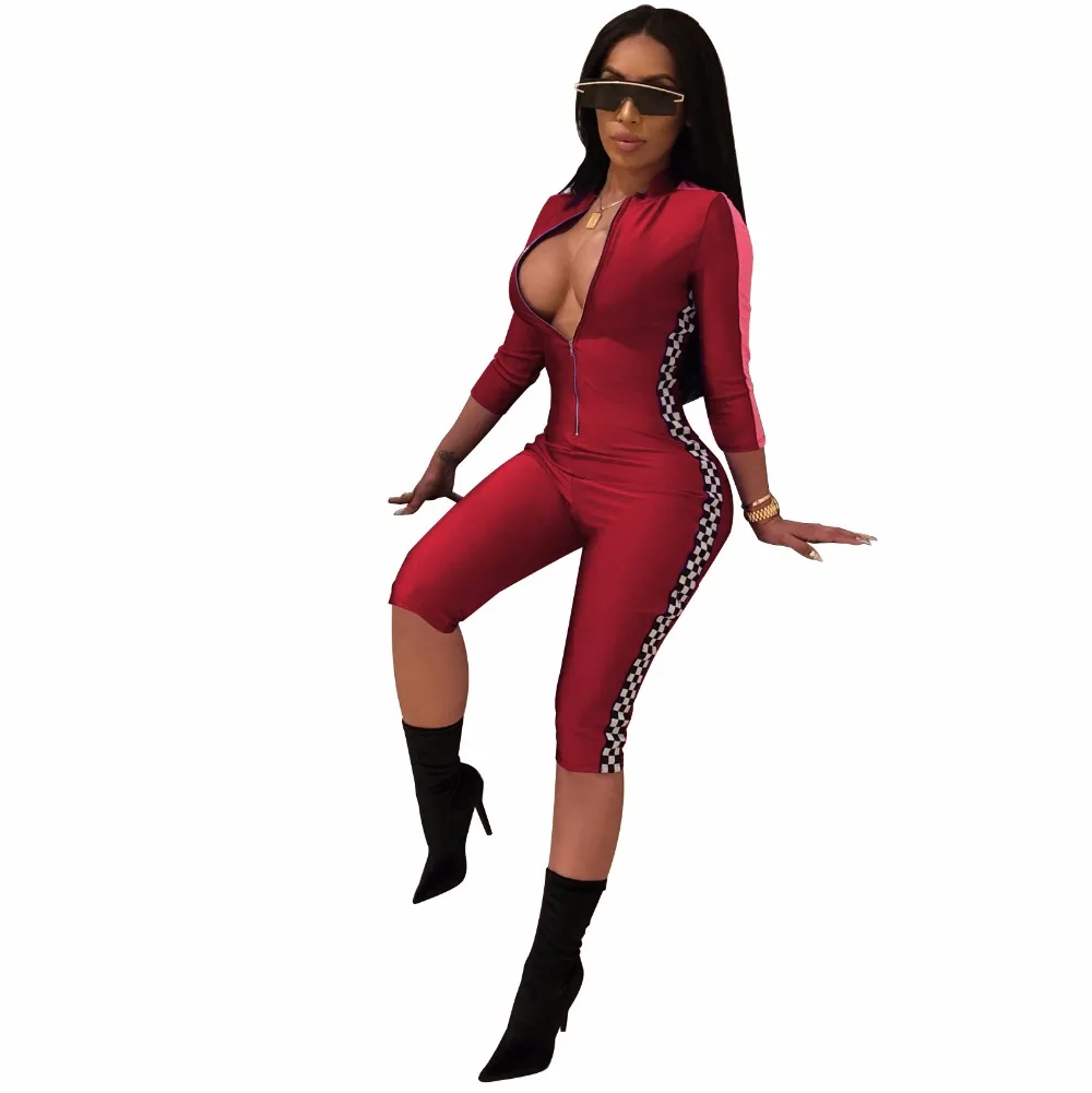 2018 Новая мода Женские Сексуальные облегающие Лоскутные Комбинезоны