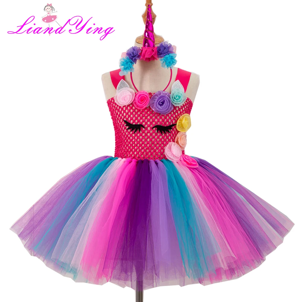 Детское платье с единорогом для девочек Радужное праздничное элегантный костюм