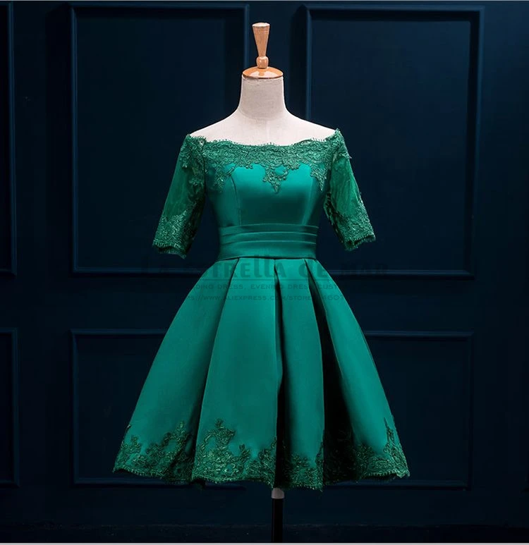 Vestido madrinha Новинка года пикантные кружево и атлас 3/4 рукав по колено цвета шампанского серебро темно зеленый Бордовые Платья для подружки невесты