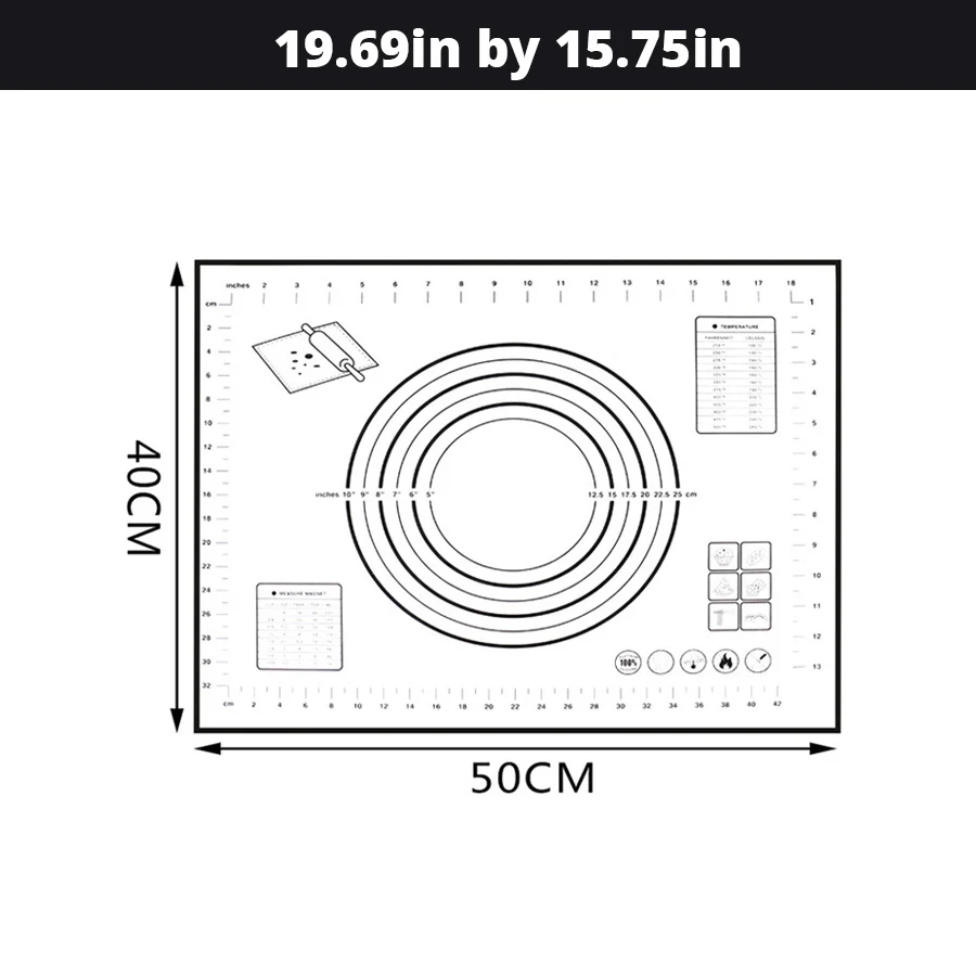 Black 50x40cm Очень большой 3" x 24" силиконовый коврик для выпечки-антипригарный нескользящий кондитерский коврик с измерениями по Leeseph(красный и черный - Цвет: Black 50x40cm