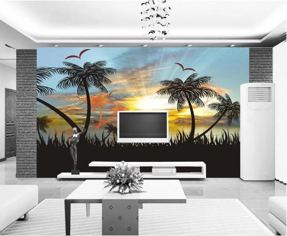 3d обои для комнаты закат морской вид красивый пейзаж диван Френки фото