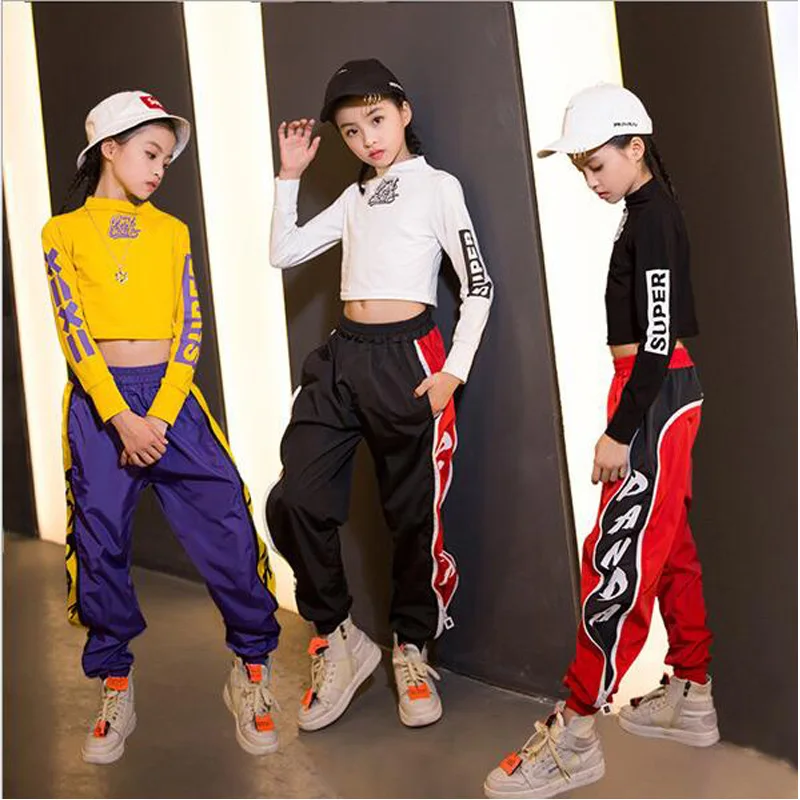 Детские Одежда в стиле хип-хоп для девочек укороченная Толстовка Топы бега Штаны