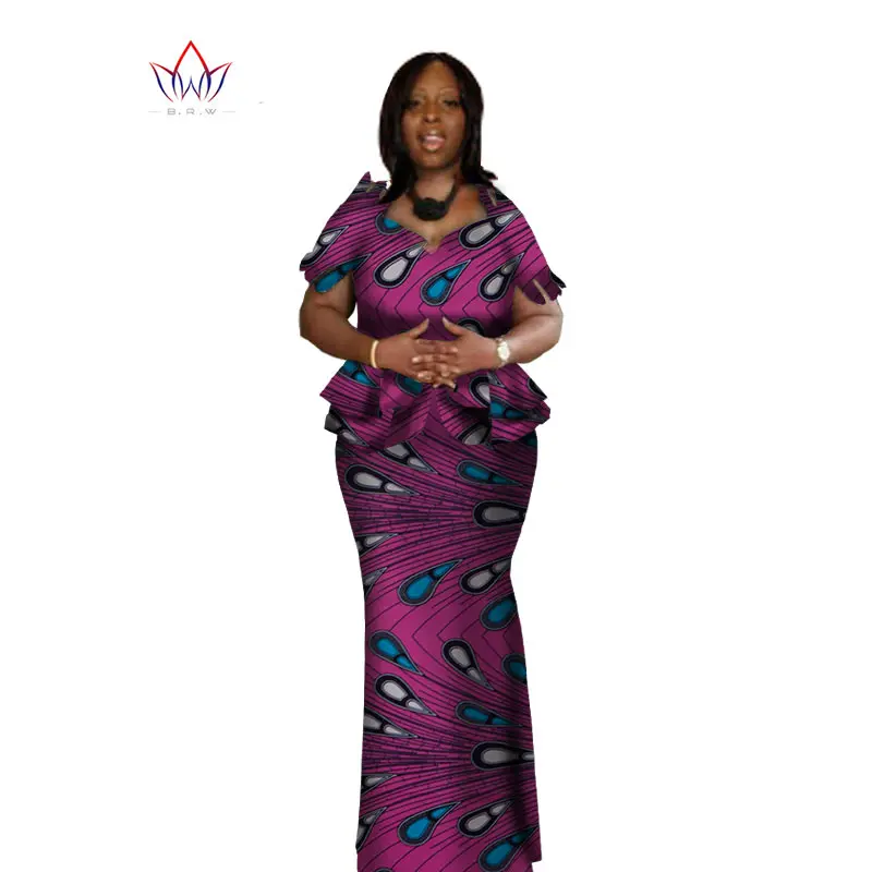 Весна женская одежда бренда африканских Vestido 6XL Воск традиционные африканские одежда 2 предмета для Для женщин юбка комплект brw WY1004 - Цвет: 14