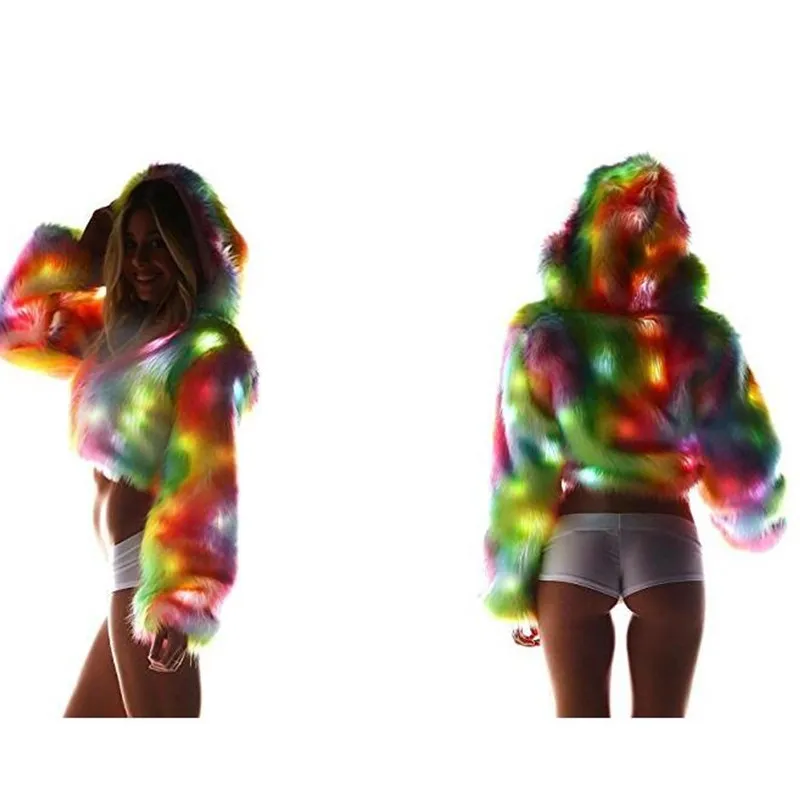 Новинка Осень зима 2017 дутая Радужная светодиодная подсветка с длинным рукавом