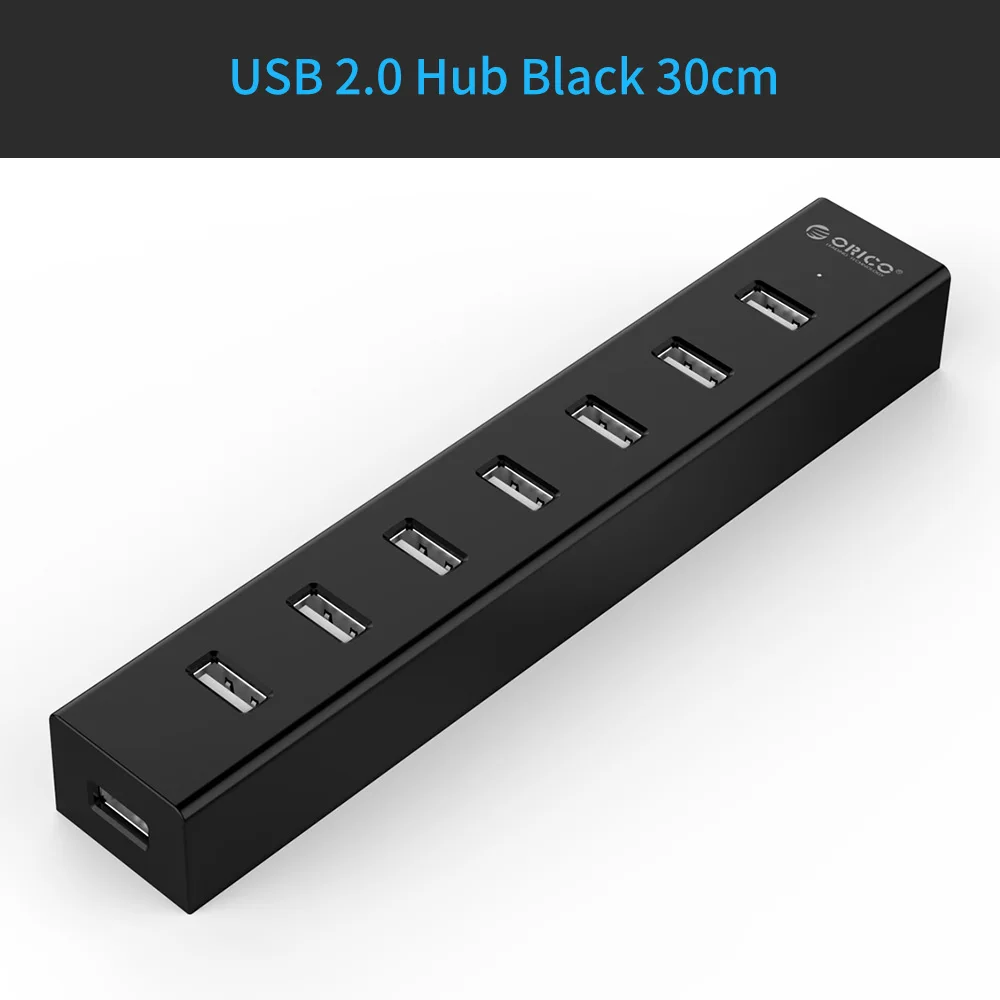 Black ORICO 7 портов USB 2,0 концентратор SuperSpeed с 30 см кабель для передачи данных для Windows XP/Vista/7/8/10/Linux/Mac OS(H7013-U2-03 - Цвет: Black