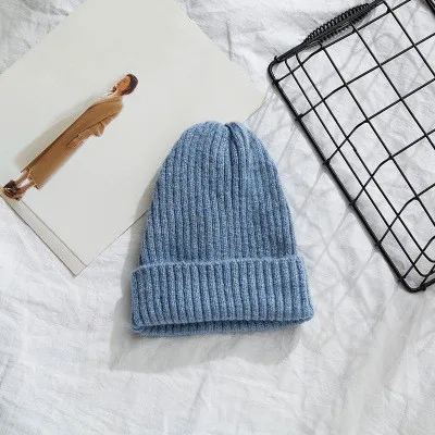 light blue Женские шапки, милые шапки, одноцветные, Осень-зима, вязанные крючком шапки для девочек, головные уборы, шапки фиолетовые, красные, желтые, зеленые, Вязаная шапка - Цвет: light blue