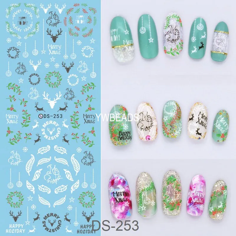 1 шт. водяной знак маникюр большой лист наклейки на Рождество Хэллоуин DS247-256