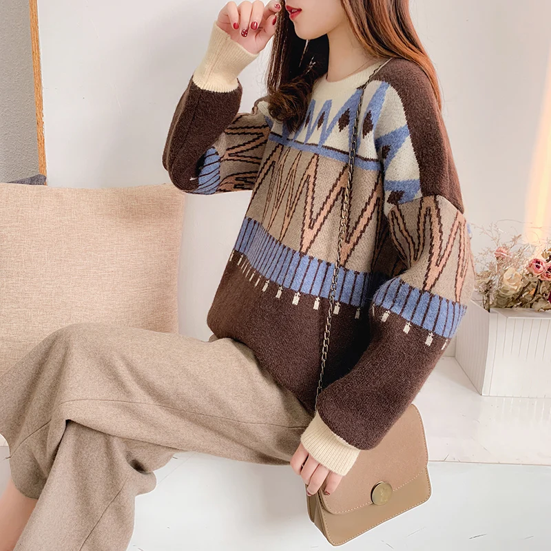 Зимние платья женские 2019 НОВЫЙ свободный модный свитер женский утепленный