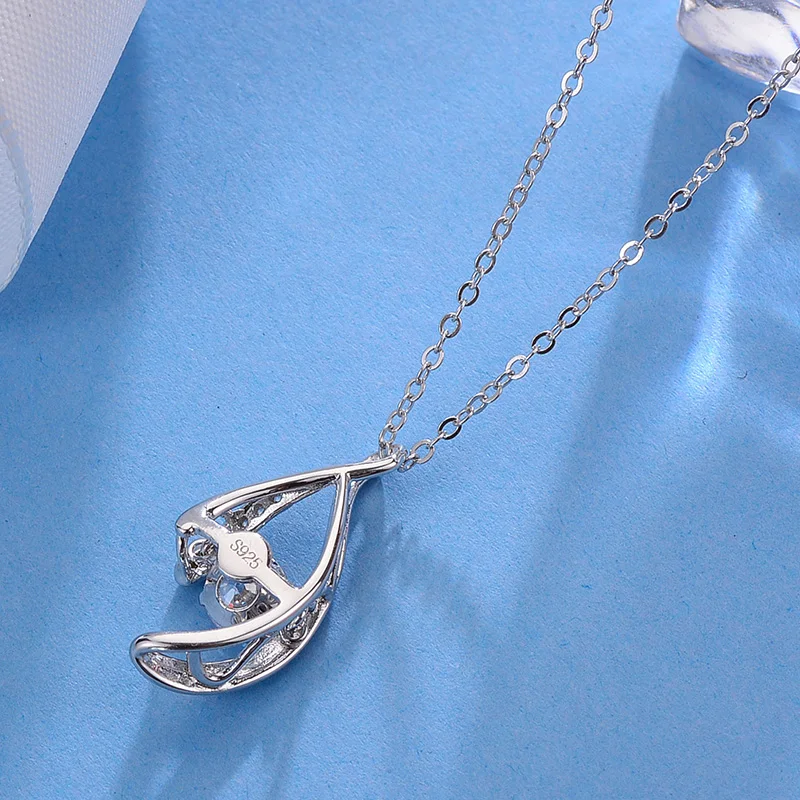 Shineland Trendy Hollow Geometric Pendant Necklaces AAA Zirconia Necklace 925 Sterling Silver Jewelry For Women Bijioux Collares | Украшения