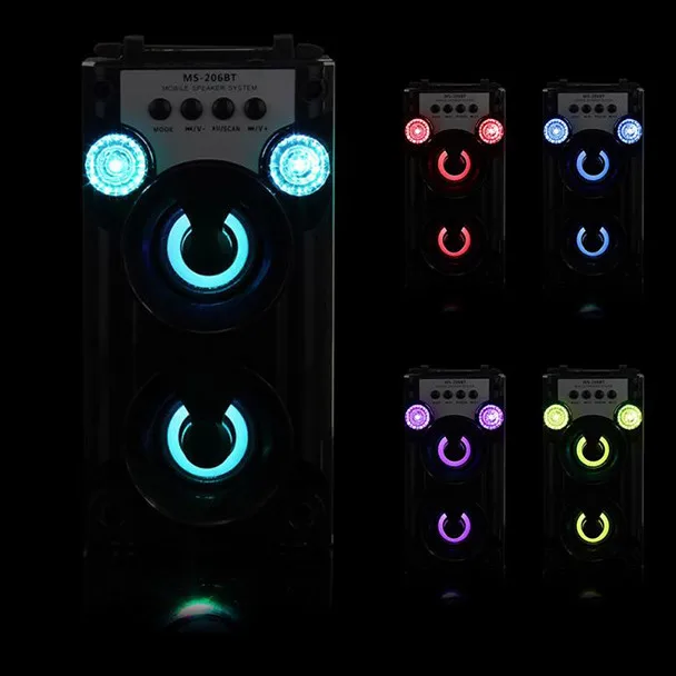 Горячая крутой открытый беспроводной Bluetooth динамик сабвуфер Портативный светодиодный динамик супер бас с USB/TF/AUX/FM радио caixa de som