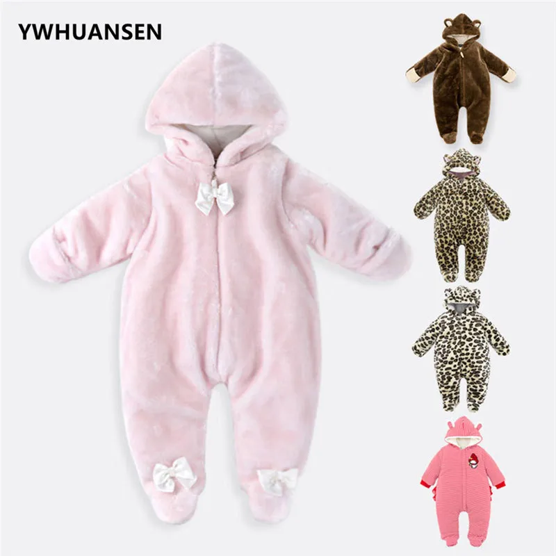 

YWHUANSEN Winter Infants Princess Overall For Girls Coral Fleece Newborn Baby Boys Clothes 0-12 Months Body Clothing Footie 2018