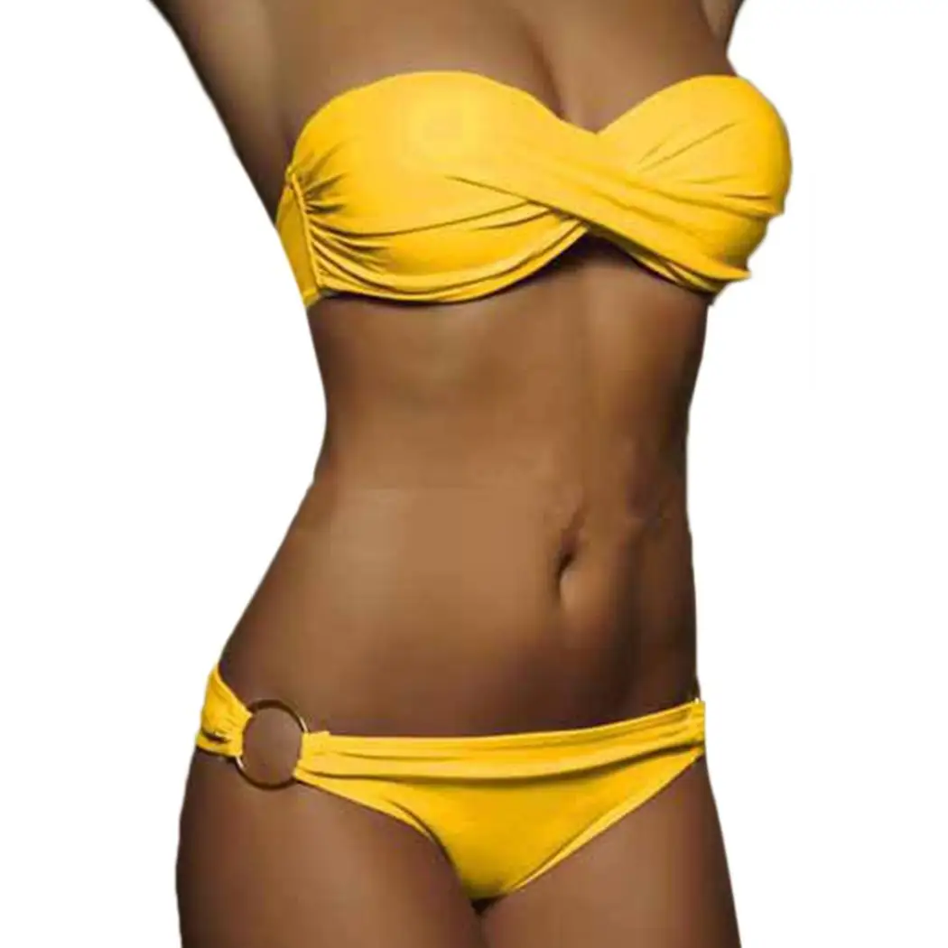 Женский купальник без бретелек из двух частей с тремя точками для бассейна