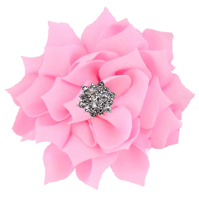 pink Nishine, 5 шт./лот, ткань, цветок лотоса, стразы, пуговицы, аксессуары для волос для детей, женщин, сделай сам, цветы для волос, вечерние украшения - Цвет: pink