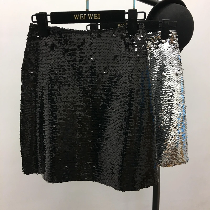 Женская юбка с блестками однотонная трапециевидная длиной выше колена мини