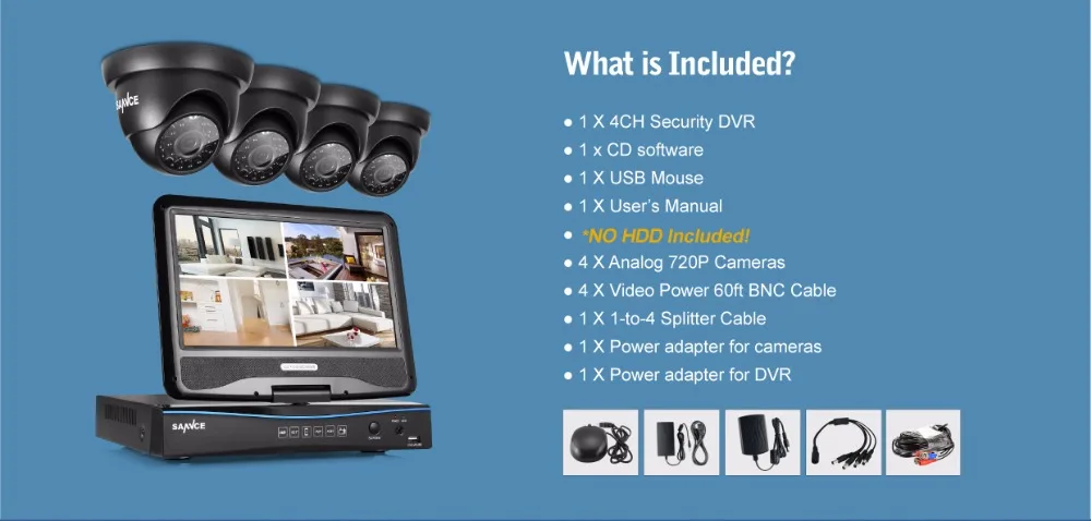 SANNCE 1080N HDMI 4CH DVR 1200TVL 720 P HD наружная система видеонаблюдения 4 канального наблюдения комплект с 1" ЖК-монитором
