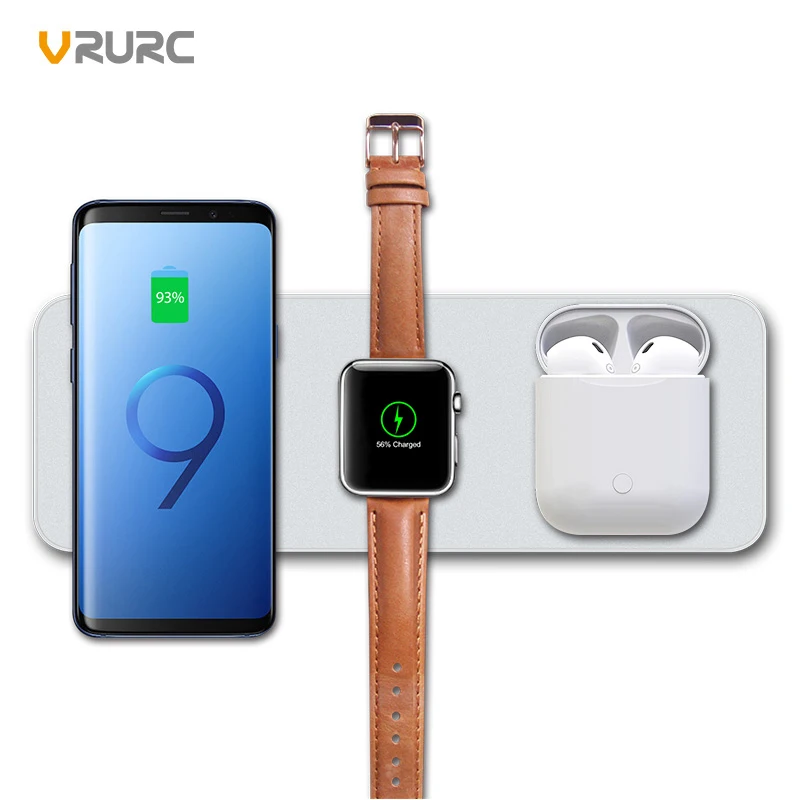 VRURC 3 в 1 QC 0 Быстрый Беспроводной Зарядное устройство для iPhone X 8 Plus Apple Watch 2 4 Qi