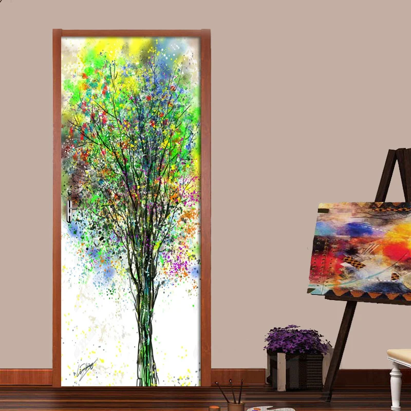 Дверные 3D наклейки картина маслом ПВХ самоклеящиеся водонепроницаемые обои для