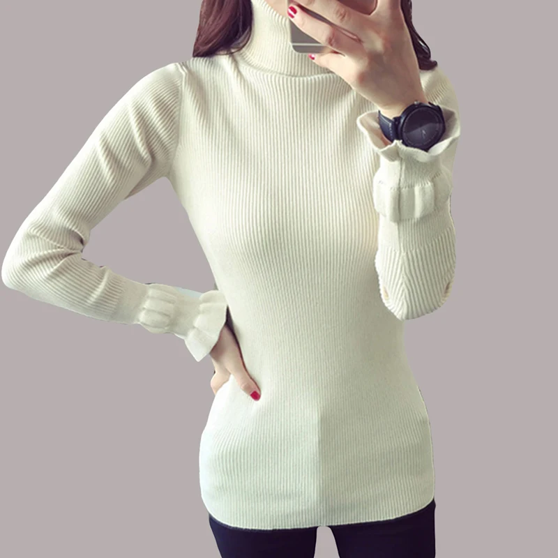 

New Knitted Sweater Women Autumn Winter Turtleneck Collar Full Sleeve Loose Tops Female Jumpers Casual Sweaters RE0802