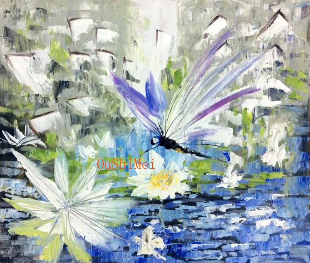 

Handmade Modern Knife Landscape Pictures On Canvas Painting Acrylic Paintings Dragonfly Water Pictures New Abstract Oil Painting