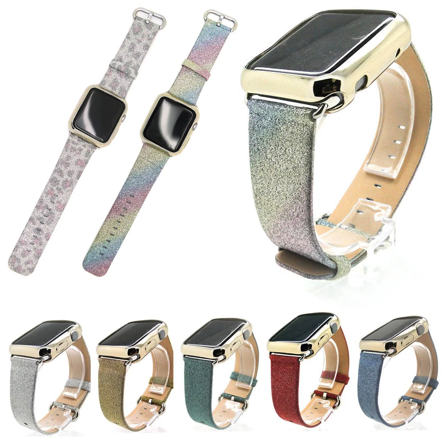 Цветной ремешок из ПУ кожи с блестками для Apple Watch 38 мм 42 iWatch Series 3 2 1 часов w