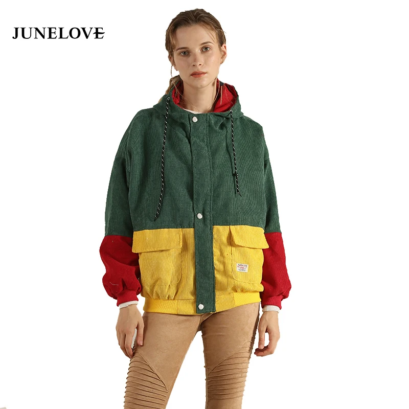 Женская Вельветовая куртка JuneLove с длинным рукавом зимняя в стиле пэчворк