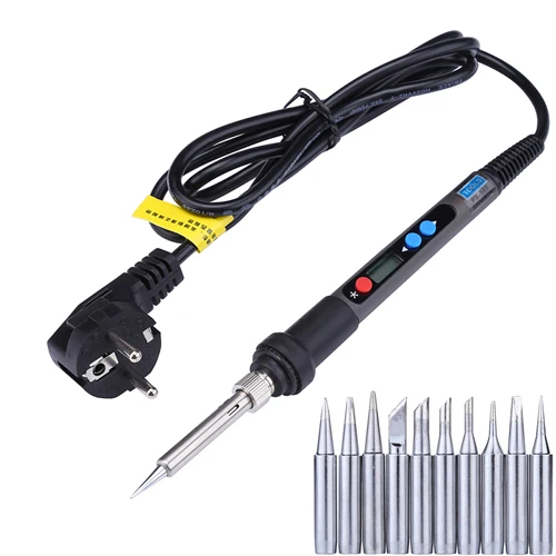 EU Plug 220V 90 Вт, 110 В/220 В, Электрический паяльник, цифровой ЖК-дисплей, инструмент для сварки, паяльник с наконечниками 10 шт - Цвет: EU Plug 220V