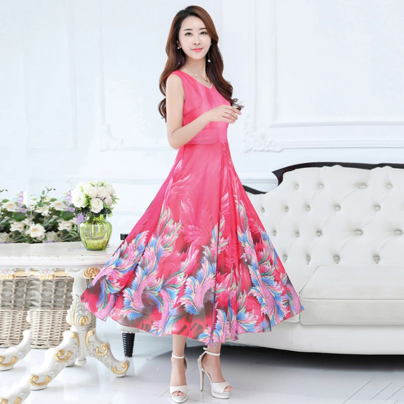 Летнее Новое шифоновое длинное платье с принтом женское сексуальное богемное