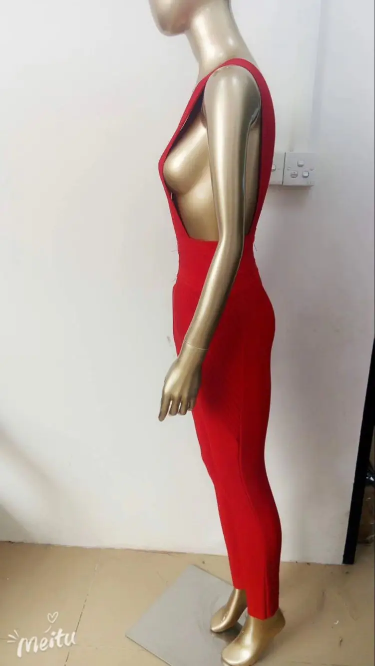 Высококачественный красный бандажный комбинезон знаменитостей с треугольным