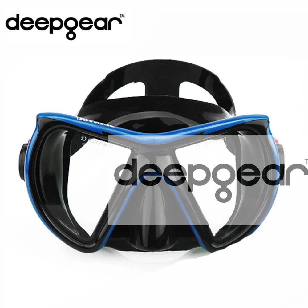 Профессиональная маска для ныряния DEEPGEAR с двумя окнами черная силиконовая