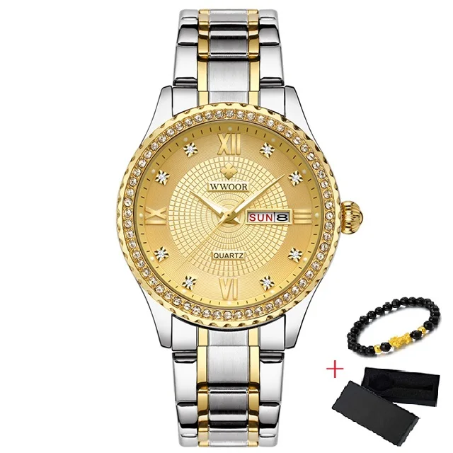 Gold Gold Jianjin WWOOR новые золотые женские часы-браслет водонепроницаемые женские часы из нержавеющей стали повседневные женские кварцевые часы женские Reloj Mujer - Цвет: Gold Gold Jianjin