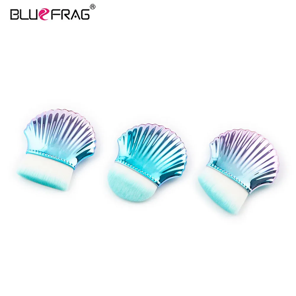 BLUEFRAG Single Makeup Brush Seashell Shape Handle Colorful Golden Blue Super Soft Hair Flat Angle Foundation Cosmetic Brushes | Красота и