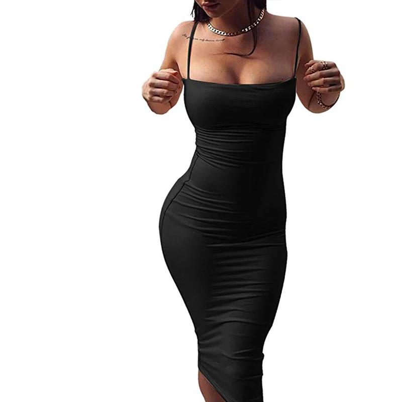 Женские сексуальные спагетти ремень без рукавов Bodycon миди Клубное платье