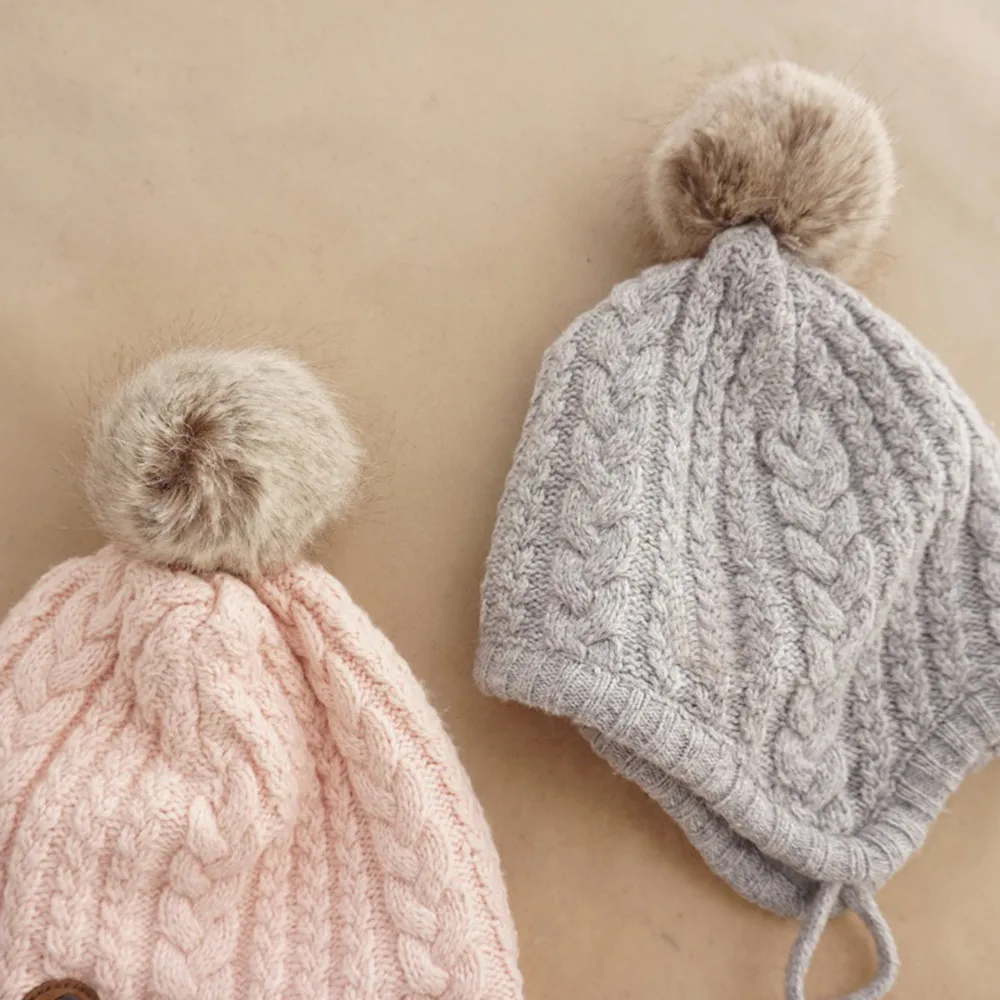 Милая шерстяная вязаная шапка для маленьких детей теплая утолщенная ушанка