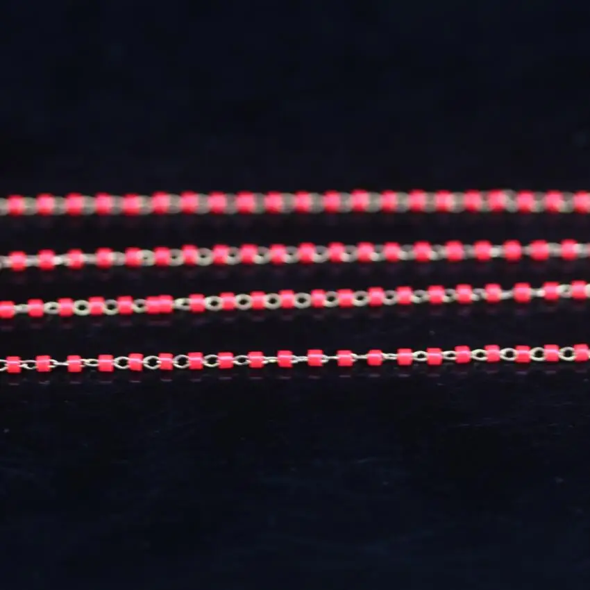 

NEW! 5meters,Red Small Glass beads Link Brass Wire Wrapped Chain,Miyuki Delica Japanese seed beads Rosary Chain Necklace Jewelry