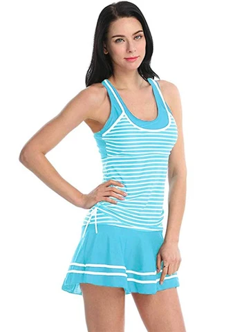 Женский школьный спортивный стиль купальники темно-синие полоски принт танкини два предмета платье купальники размера плюс