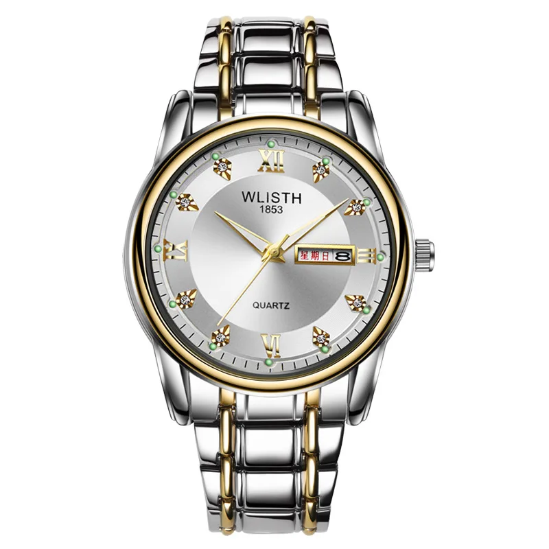 sliver gold white Wlith Мужские Бизнес Кварцевые часы классические из нержавеющей стали Relogio Masculino ролевые часы мужские часы лучший бренд класса люкс - Цвет: sliver gold white