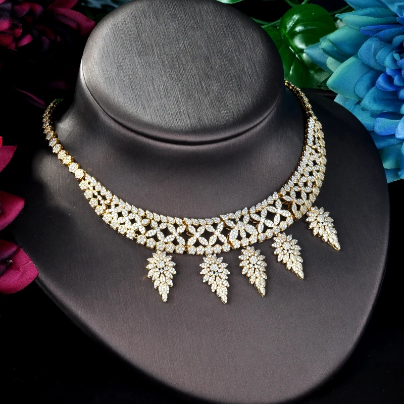 HIBRIDE красивый длинный кулон кубический циркон для женщин 4 шт. комплект ювелирных