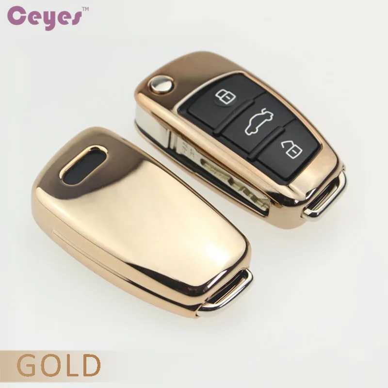 Gold Ceyes автомобильный Стильный мягкий чехол для ключей из ТПУ для Audi A1 A3 A4 A5 Q7 A6 C5 C6 автомобильный держатель чехол для пульта дистанционного управления аксессуары для автомобиля - Название цвета: Gold
