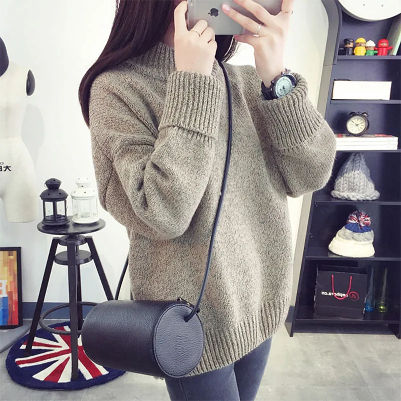 Winter New Fashion Cashmere Wool Women Warm Solid Sweaters Casual Full Sleeve Turtleneck Loose Pullovers Computer Knitted AA-244 | Женская