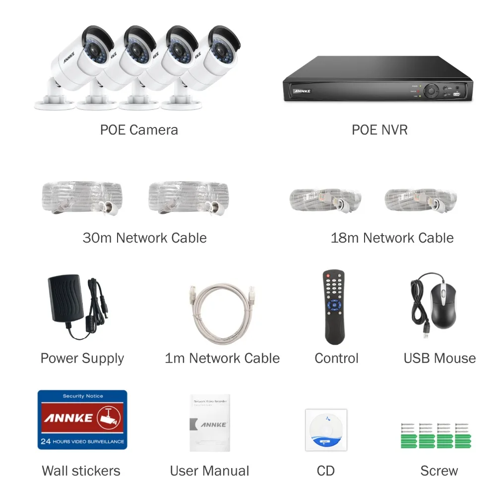 ANNKE 4CH PoE NVR CCTV система 4 шт.1.3MP ip камера видео безопасности видеонаблюдения