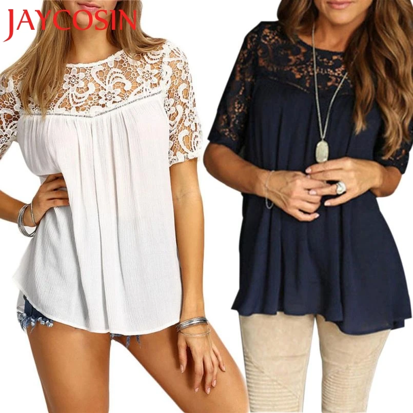 JAYCOSIN SIF 2017 New Fashion Sexy Women Summer Tops Lace Hollow High Quality Solid Short Sleeve Tank T-Shirt Drop Shipping 126 | Женская