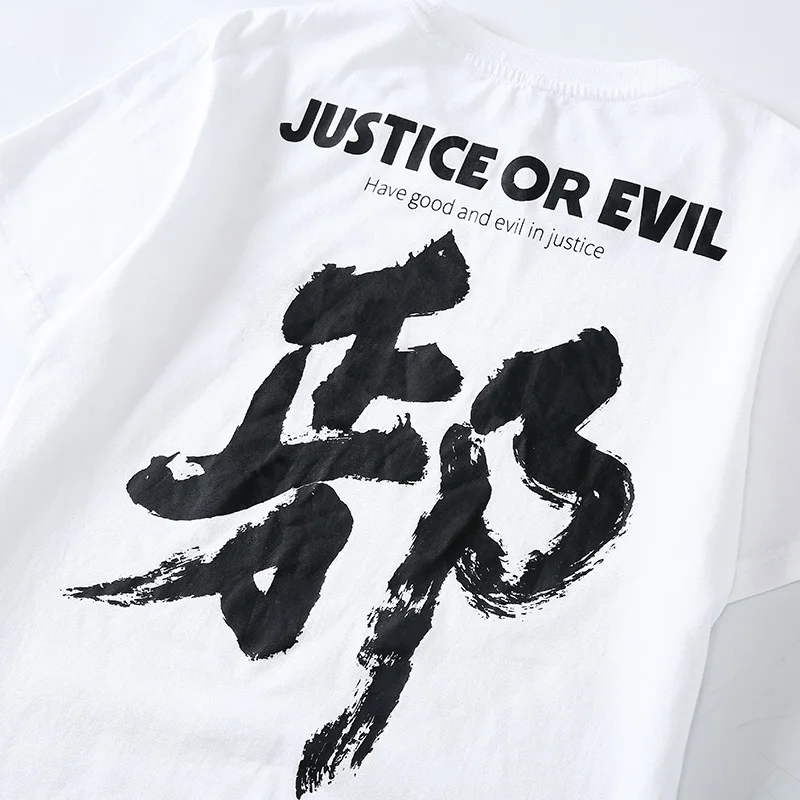 

Calligraphy Men T Shirt T-Shirts Short Sleeve Summer High Street O-Neck Printing Black White Fashion Slim Fit Leisure New